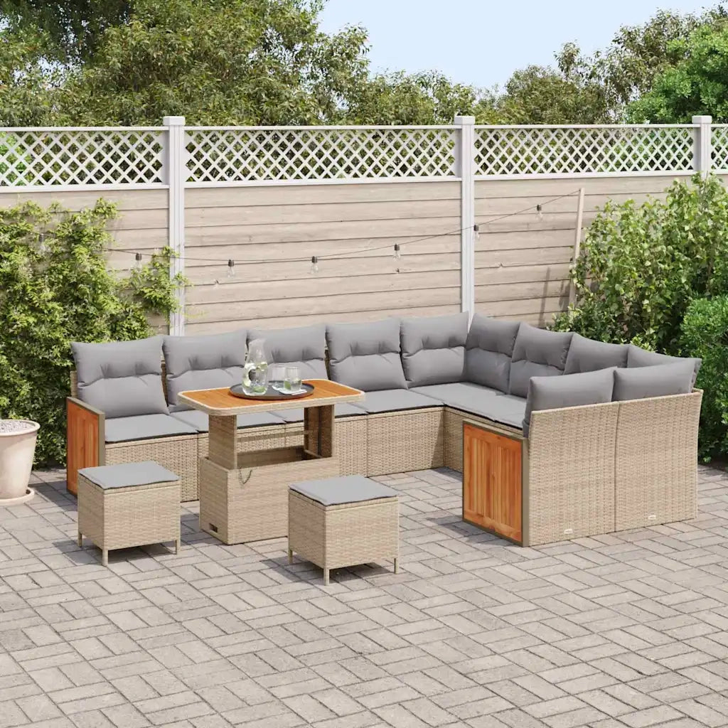 Set Divano da Giardino 13 pcs Beige e Grigio Chiaro polyrattan