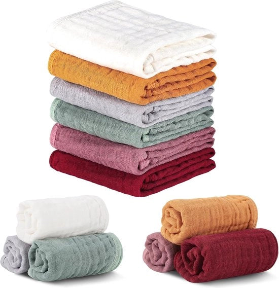 Asciugamani per neonati, 6 pezzi, asciugamani per neonati per bambini maschi e femmine, asciugamani per neonati in mussola, assorbimento estremo, 100% cotone, pulizia dei neonati, 50 x 25,5 cm
