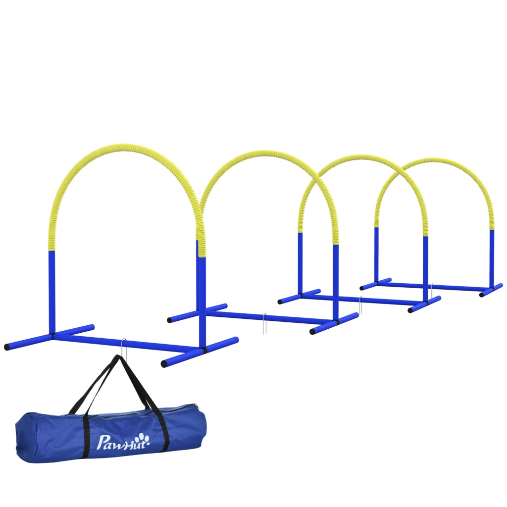 Set Agility Dog con 4 Archi Componibili e Borsa da Trasporto, 88x64x95 cm, Blu e Giallo