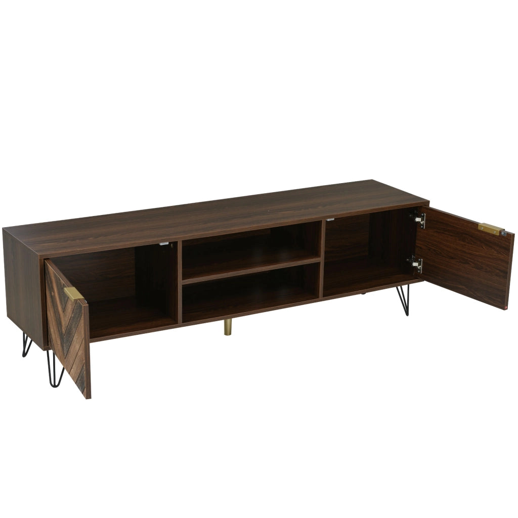 Mobile TV con ante in impiallacciato legno massello - Zephmum - 2 ante, 2 scomparti, maniglie dorate, gambe in ferro