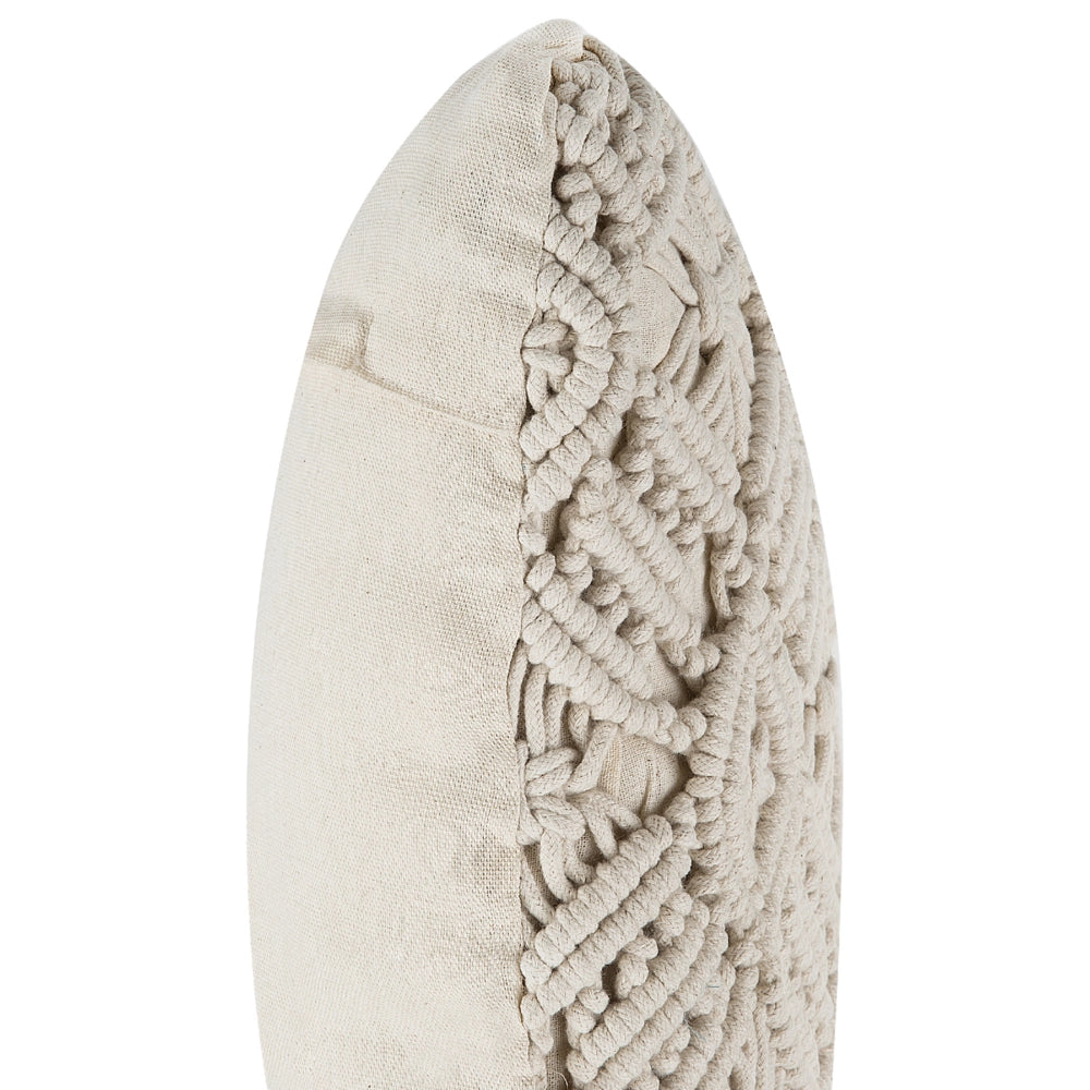Cuscino Decorativo Beige Cotone Macramé 50 x 50 cm Corda Boho Retro Decor Accessori