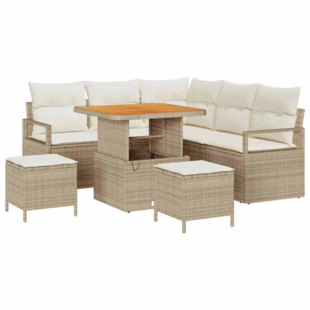 Set Divano da Giardino con cuscino 8 pcs Beige e Crema