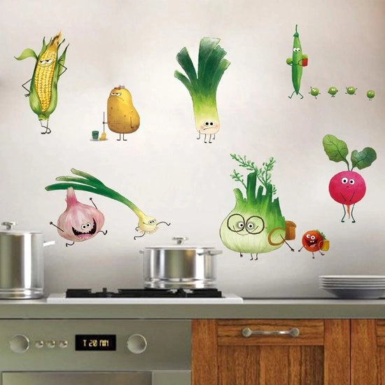Muursticker Cartoon Frutta e Verdure per Cucina, Eetkamer, Cassetta e Frigorifero