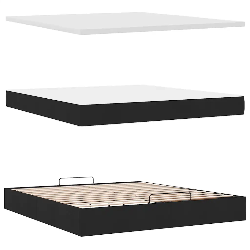 Struttura Letto Pouf con Materasso Nero 160x200 cm in Tessuto 3311638