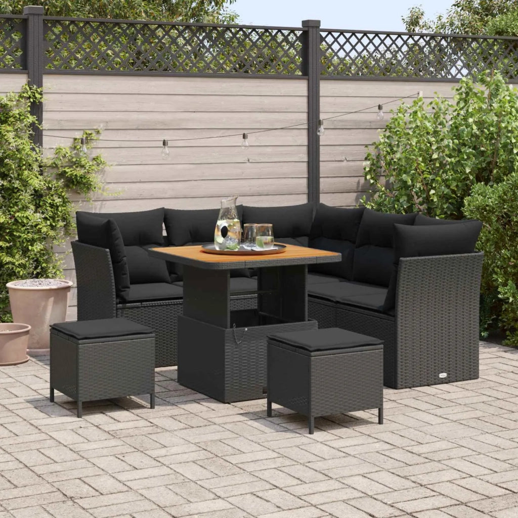 Set Divano da Giardino con cuscino con archiviazione 8 pcs Nero