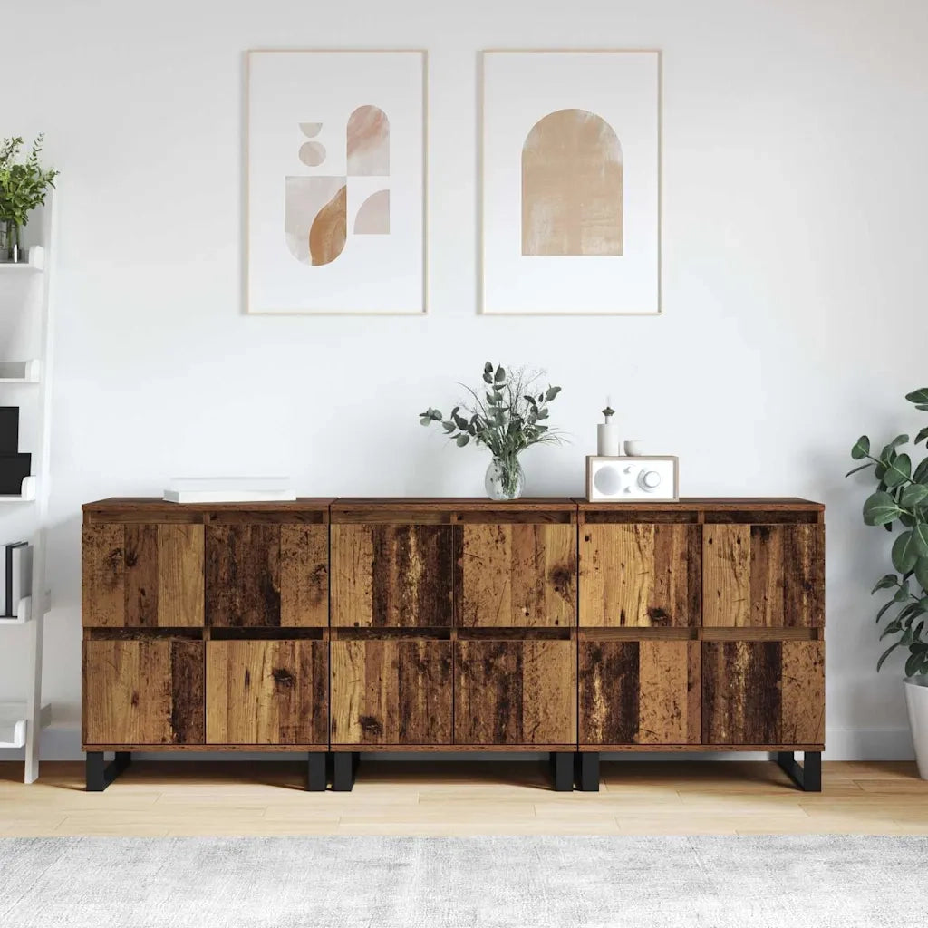 Credenza 3 pz-Set di 3 Buffet-Armadio da cucina Legno vecchio 60 x 35 x 70 cm 994343