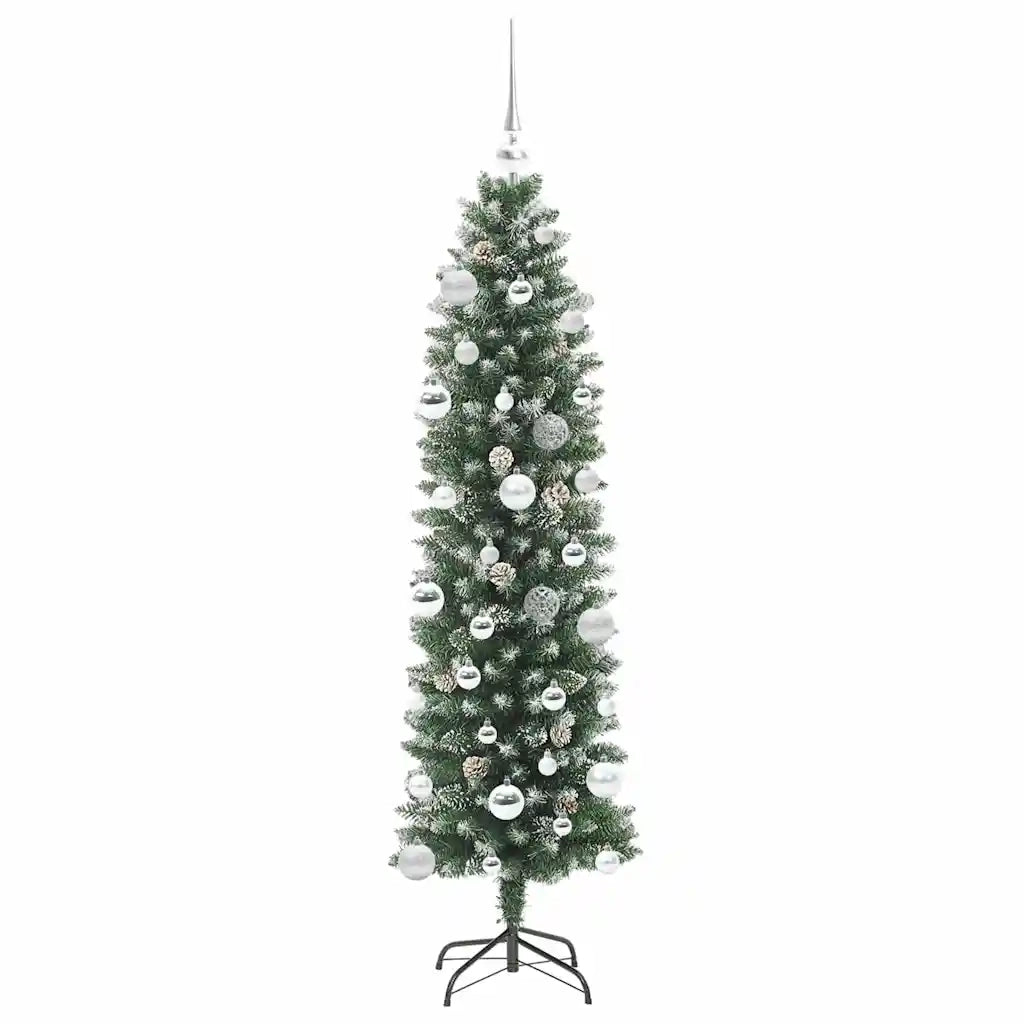 Albero di Natale Artificiale Sottile Verde e Bianco 150 cm 3395286