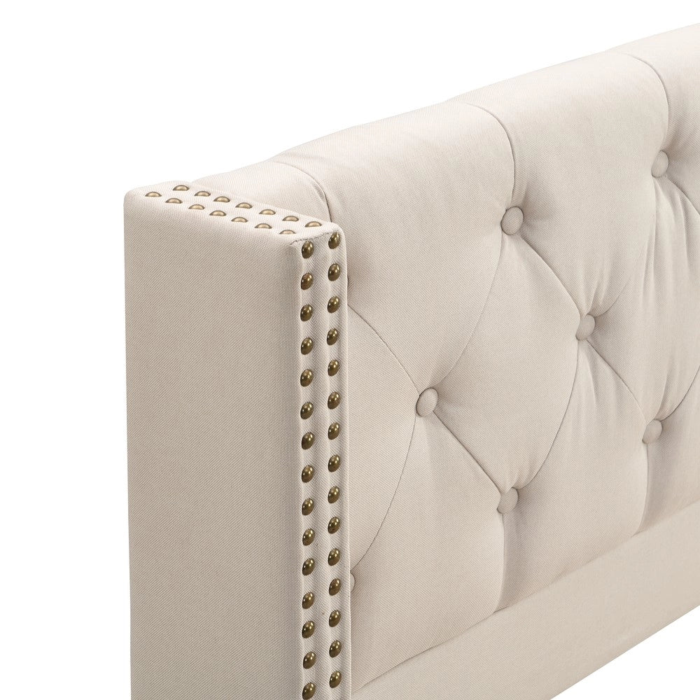 Letto Imbottito con Testiera e Rete a Doghe ¨C MINIMAL ¨C Beige, 160x200