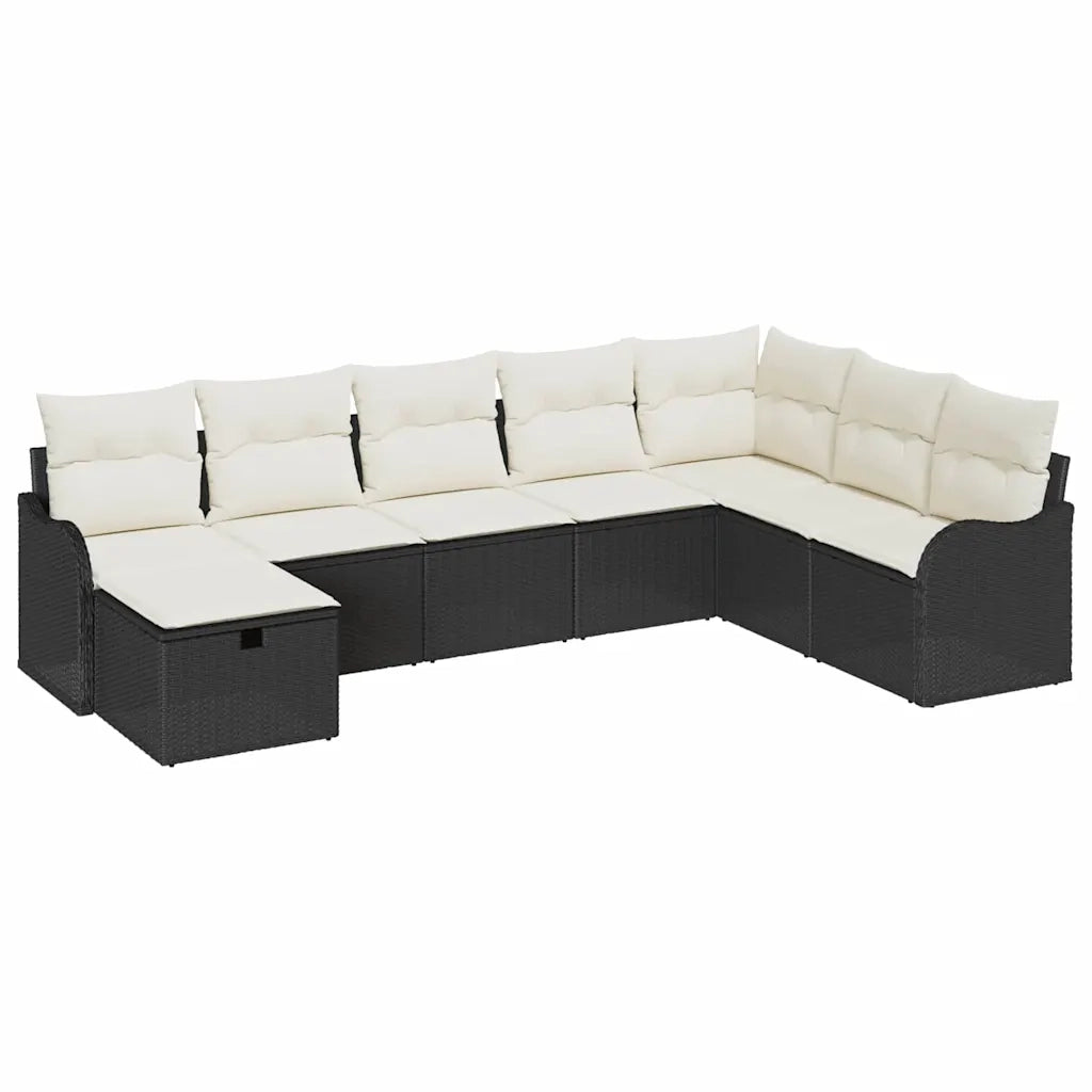 Set di divani con cuscino 8 pcs Nero e Crema polyrattan