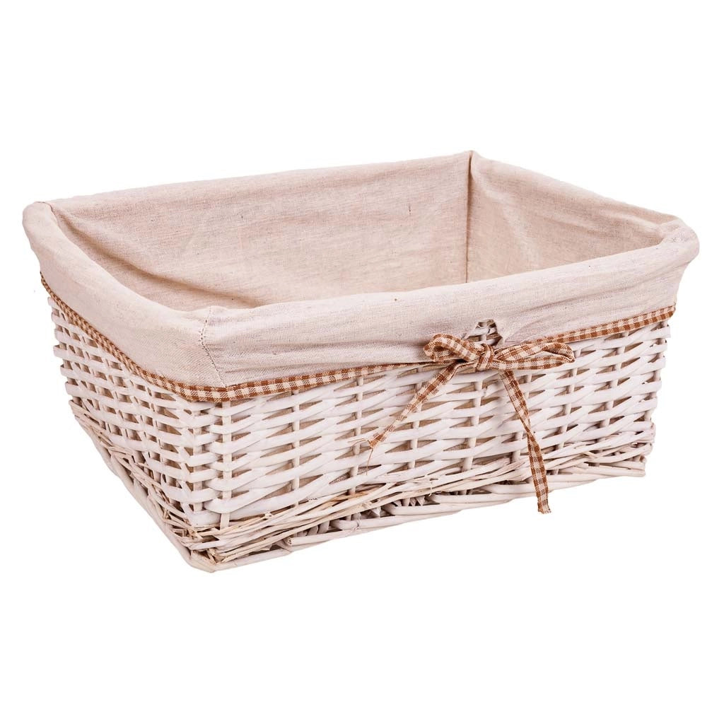 Set di 3 cestini in vimini foderati di bianco