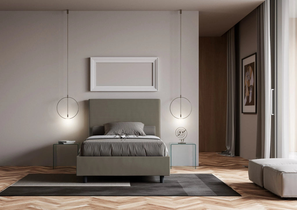 BS COM Letto una piazza e mezza con rete imbottito 120x210 similpelle cappuccino