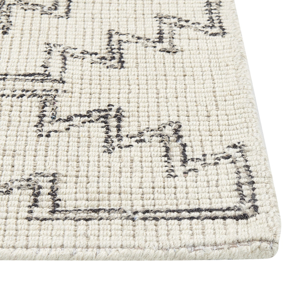 Tappeto beige e nero lana 80 x 150 cm trapuntato a mano motivo geometrico boho soggiorno camera da letto