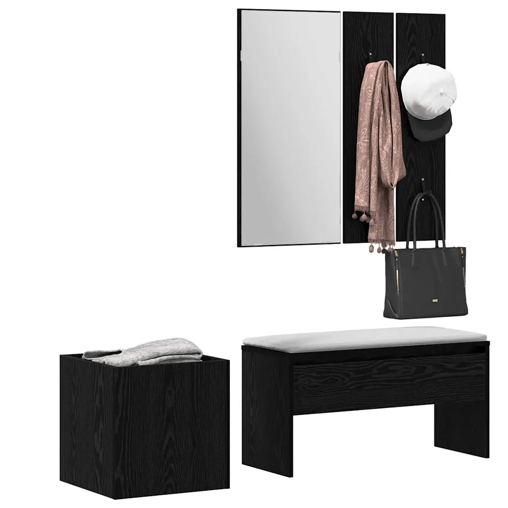 Set mobili da ingresso con specchio 5 pcs Rovere nero e argento-Mobile con specchio