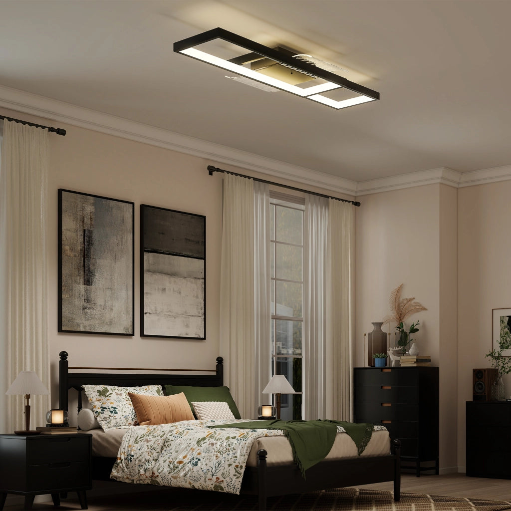 Lampada LED a Soffitto 70x30 cm Dimmerabile 3000-6000K con Telecomando e Interruttore Nero