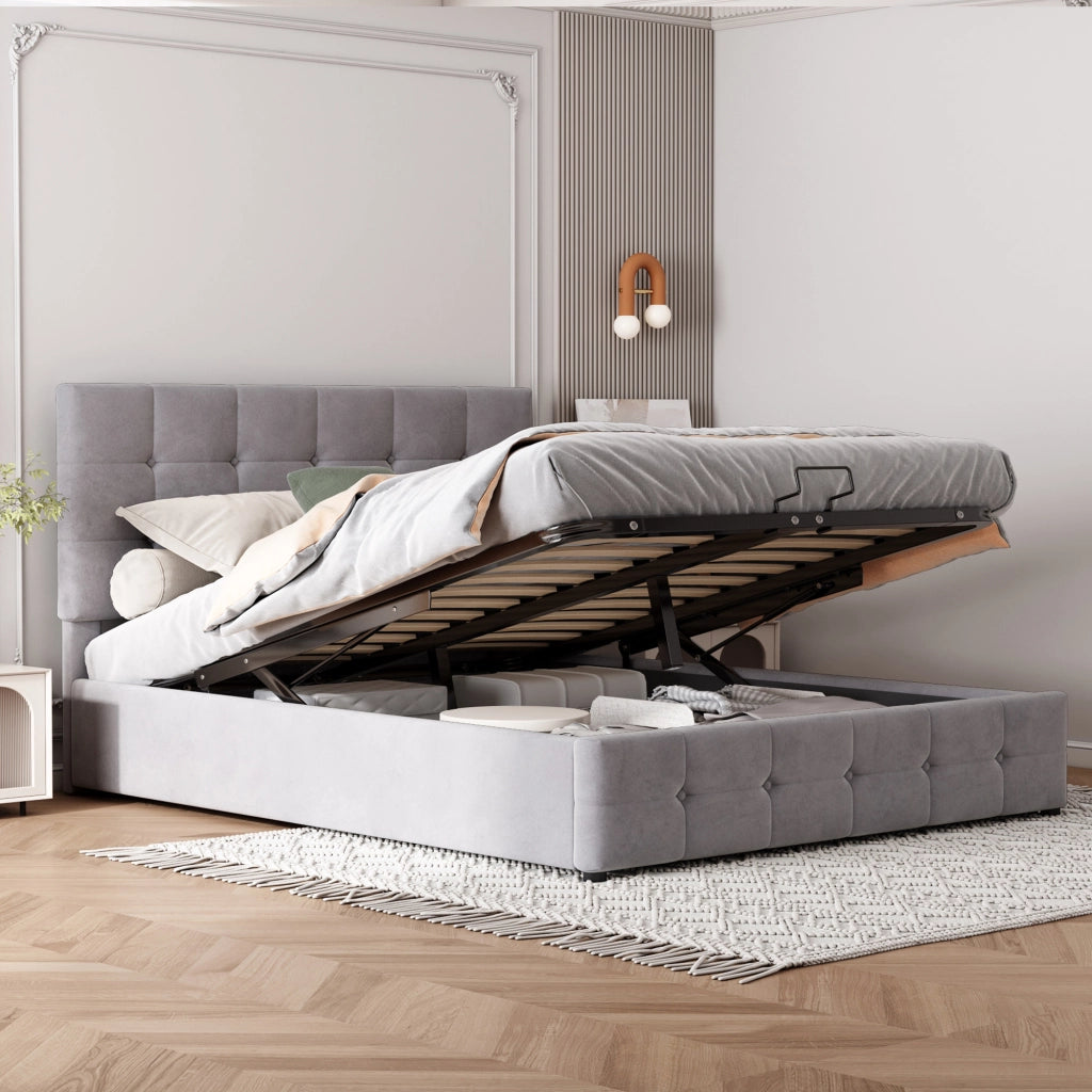 letto imbottito velluto grigio 140 x 200 cm