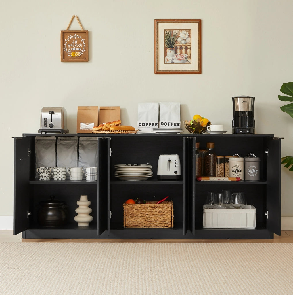 Credenza moderna 170 cm con design ondulato; 6 ante; in MDF nero