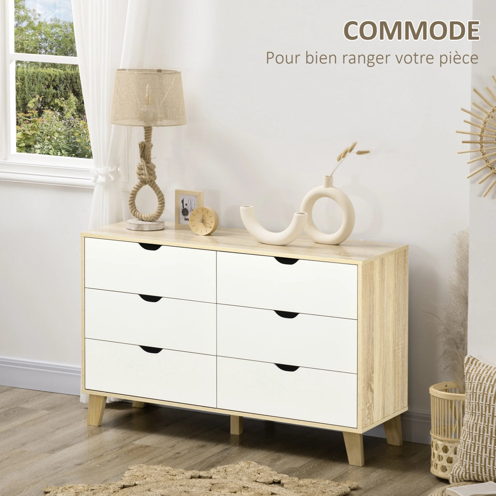 Cassettiera 6 cassetti stile scandinavo ¨C Xylo ¨C legno e beige 120x40x76 cm