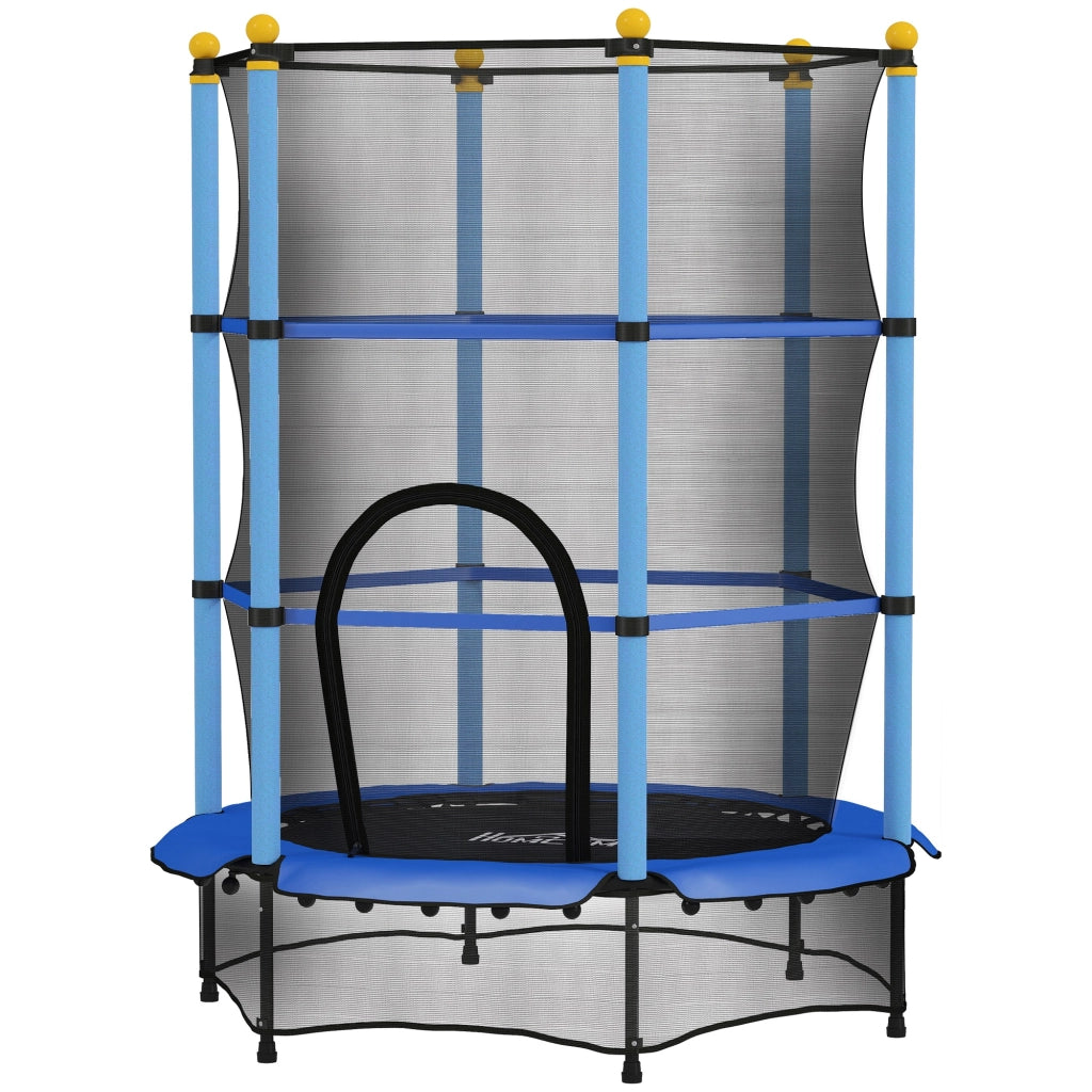Tappeto Elastico per Bambini con Rete di Sicurezza e Pali Imbottiti Et¨¤ 3-10 Anni, ?140 x 190 cm, Blu