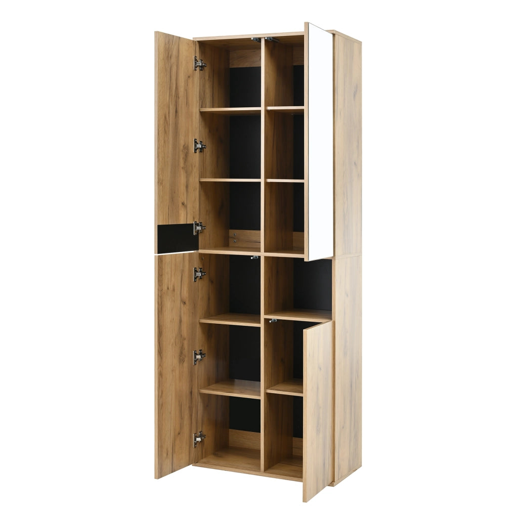 ARMADIO ALTO con specchio e 4 ante 65 x 35 x 190 cm Nero e Naturale