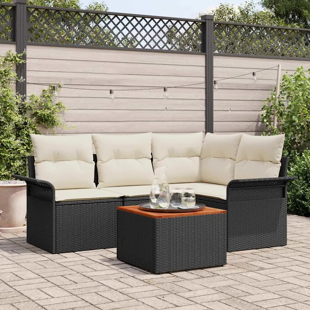 Set Divano da Giardino con cuscino 5 pcs Nero polyrattan