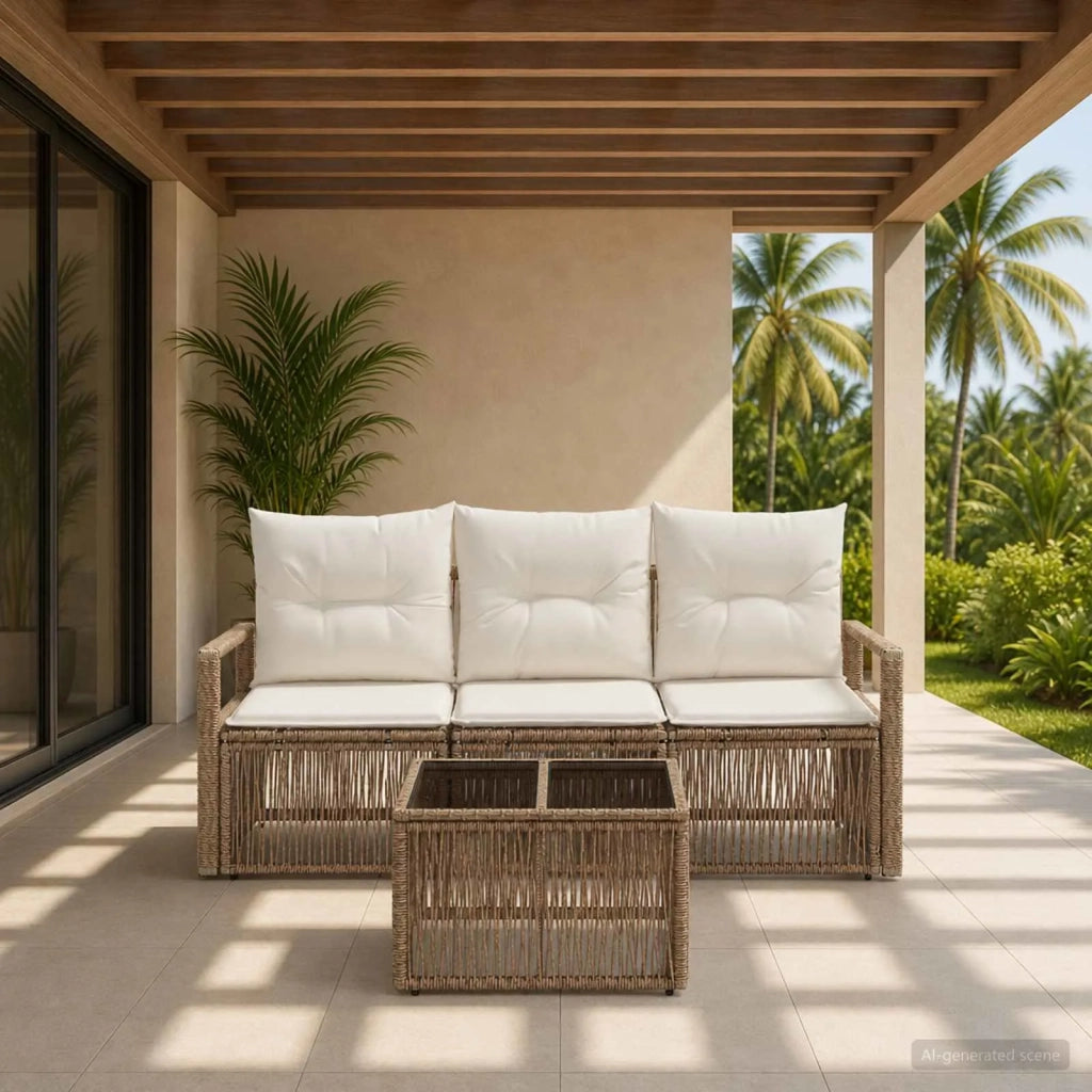 Set Divano da Giardino 4 pcs Beige polyrattan 3435633