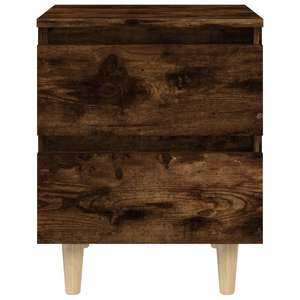 Comodino con Gambe in Legno Massello Rovere Fumo 40x35x50 cm 813122