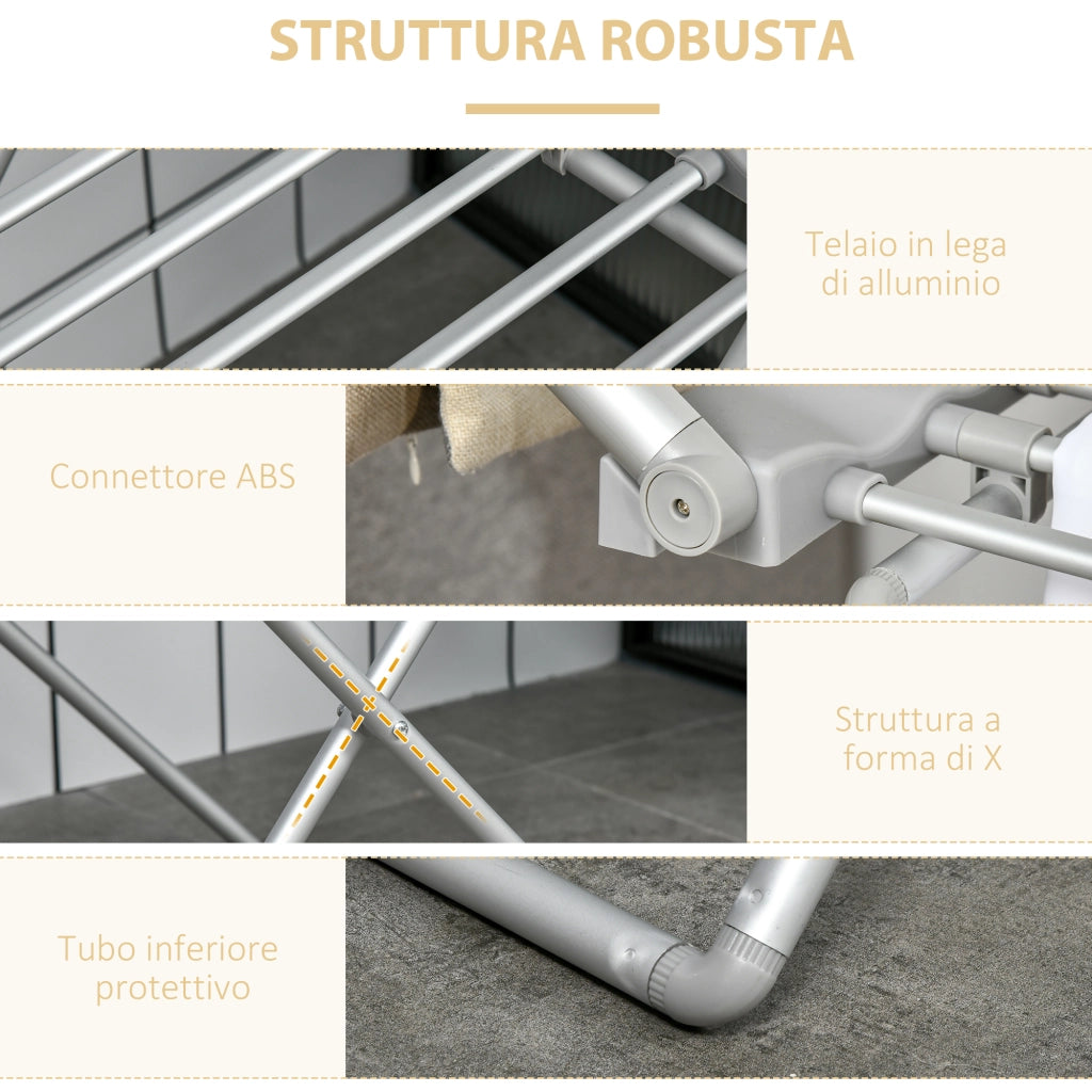 Stendino Elettrico Riscaldato Pieghevole ¨C zephmum ¨C Argento 144x53x91cm
