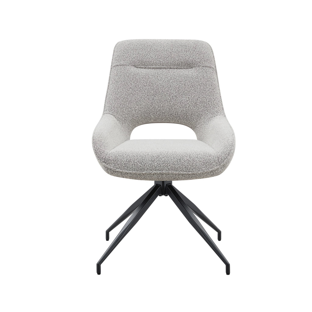 Sedia da pranzo girevole 360° con braccioli in tessuto strutturato e metallo nero grigio beige 80 × 47 × 56 cm