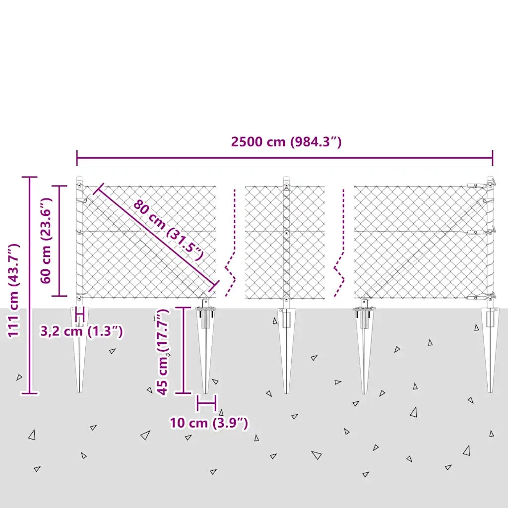 Palo della recinzione Argento 25 x 0,6 m (maglie 40 x 40 mm) 3351219