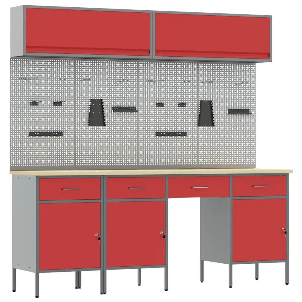 Set di mobili da lavoro con cassetto con blocco 10 pcs Rosso 3321475