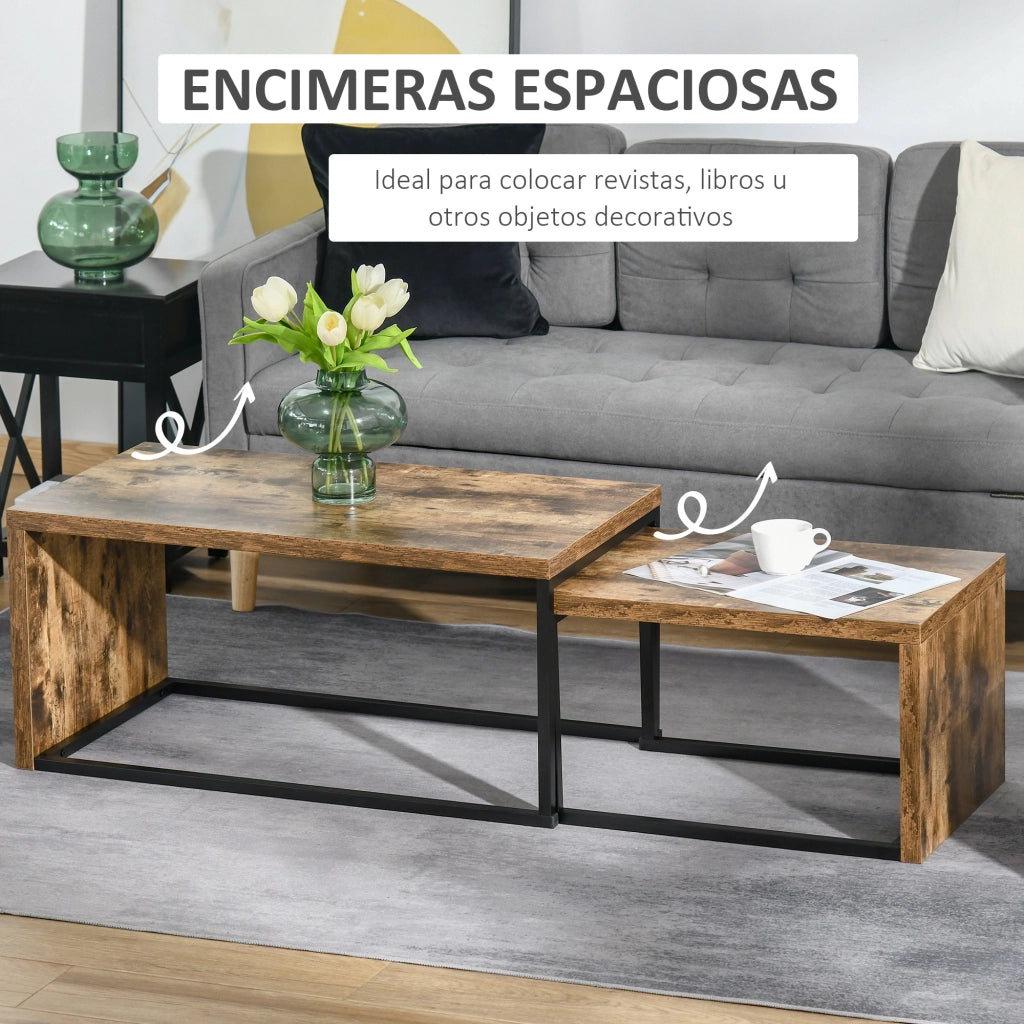 Tavolino Nido ¨C zephmum ¨C Marrone R¨²stico e Nero, Metallo, Grande 90x48x42 cm e Piccola 59x42x36 cm