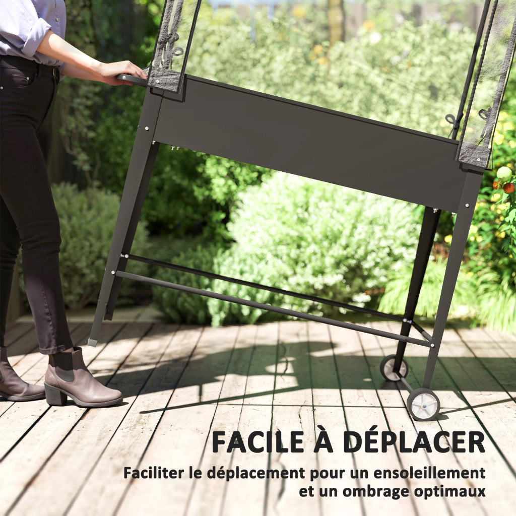 Fioriera rialzata su ruote con telo PVC ¨C Xylo ¨C Nero 100x45x152 cm foro drenaggio