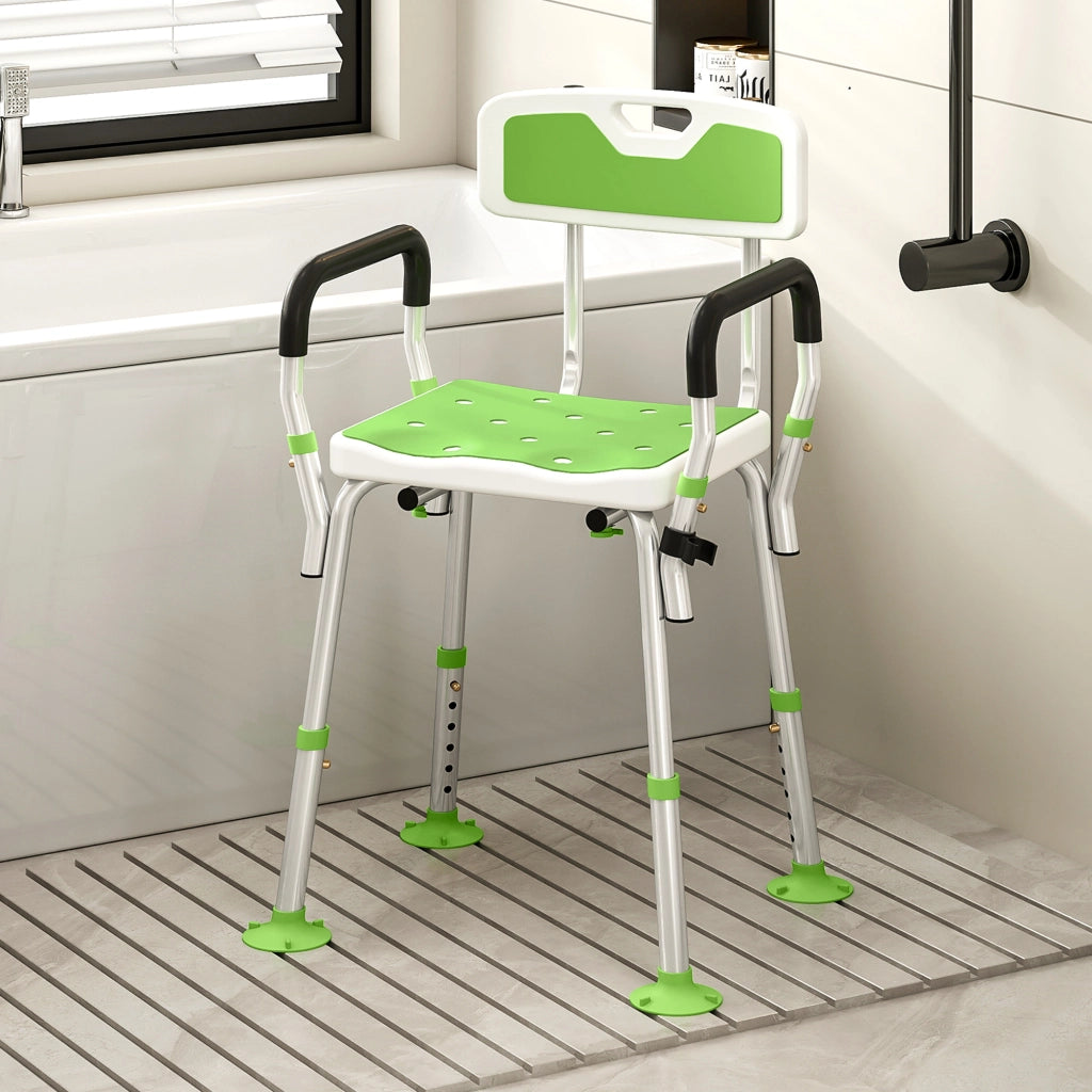 Sgabello da Doccia ¨C Xylo ¨C Altezza Regolabile Bianco e Verde 56,5x53,5x87cm