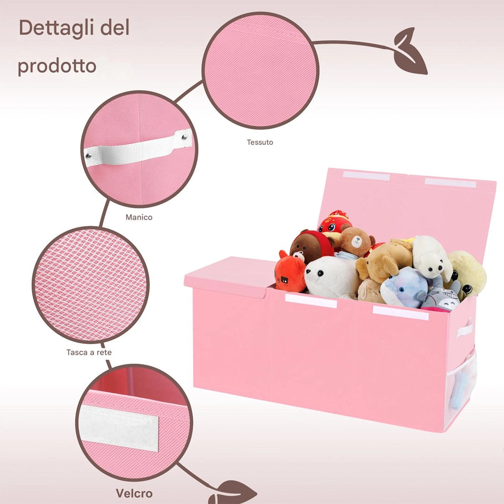 Contenitore Box 3 Scomparti Rosa Scatola Cesta Giocattoli Organizer Multiuso