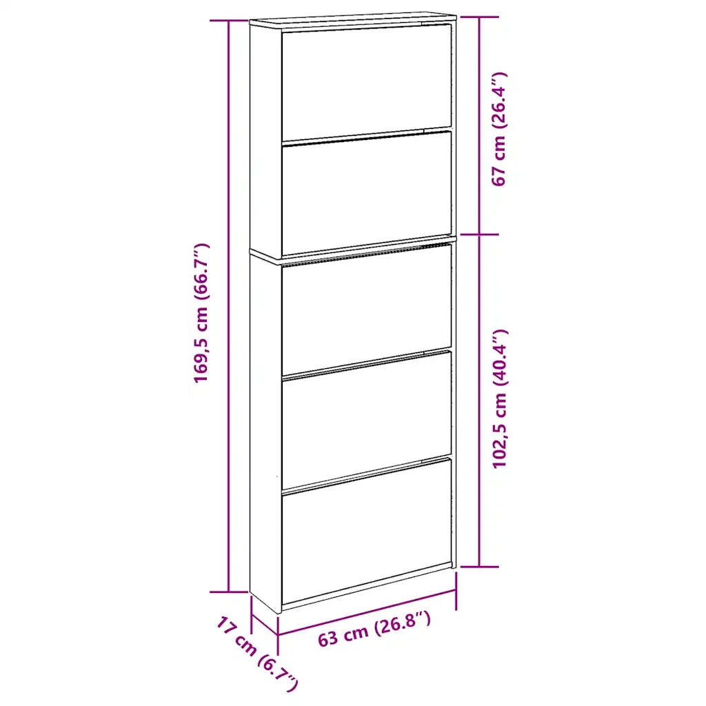 Scarpiera a 5 Strati con Specchio Rovere 63x17x169,5 cm 273937