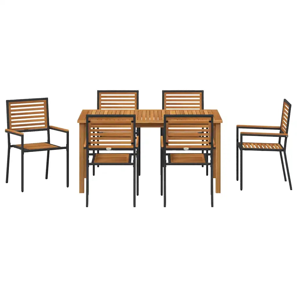 Set da Pranzo per Giardino 7 pcs Nero Legno di Acacia Massello