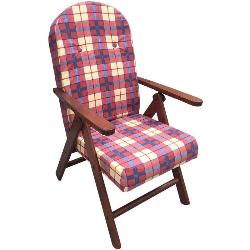 POLTRONA AMALFI BORDEAUX SCOZZESE LEGNO NOCE RECLINABILE 4 POSIZIONI