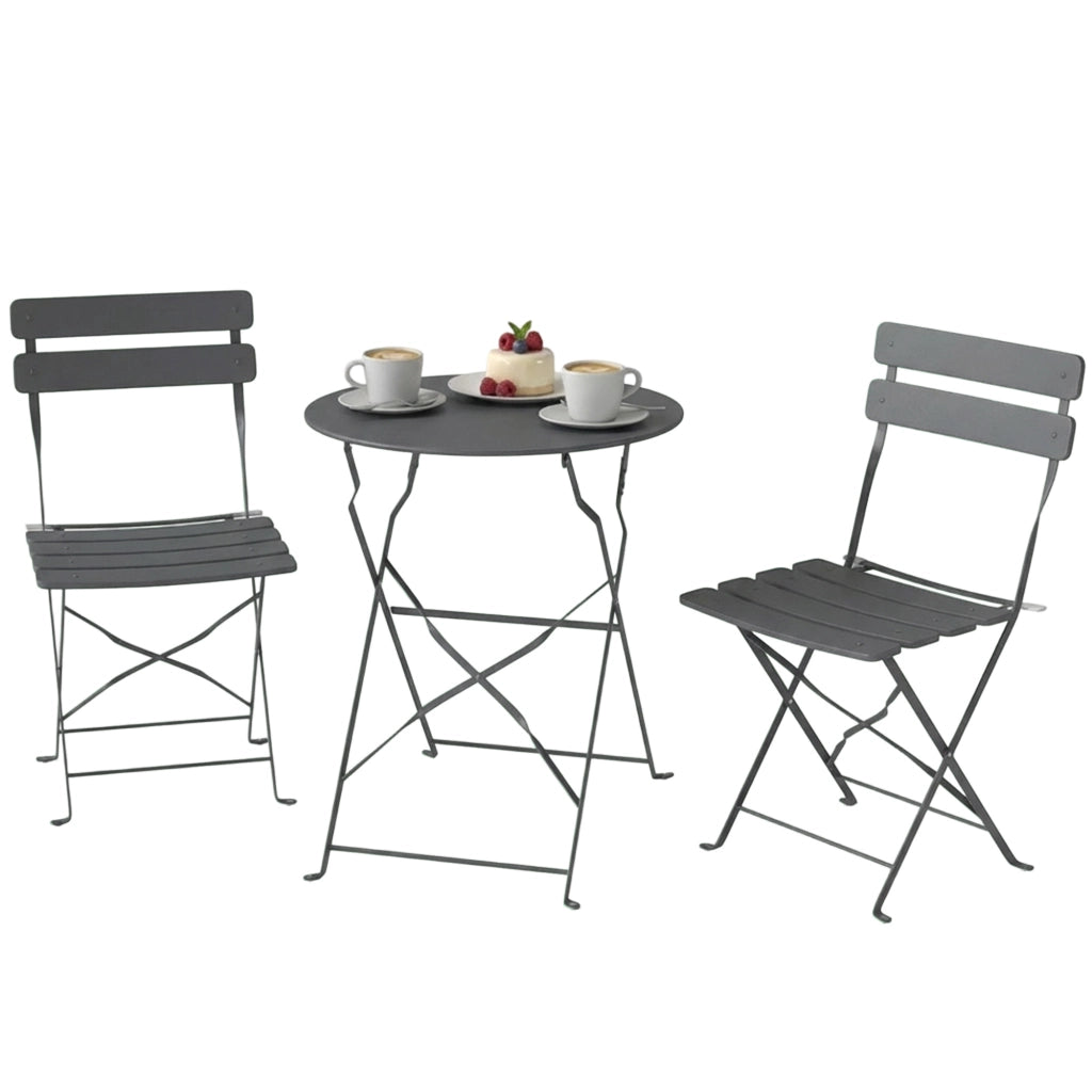 Set Bistrot Giardino 3 Pezzi Tavolo Pieghevole 2 Sedie Pieghevoli ¨C Xylo ¨C Metallo Grigio