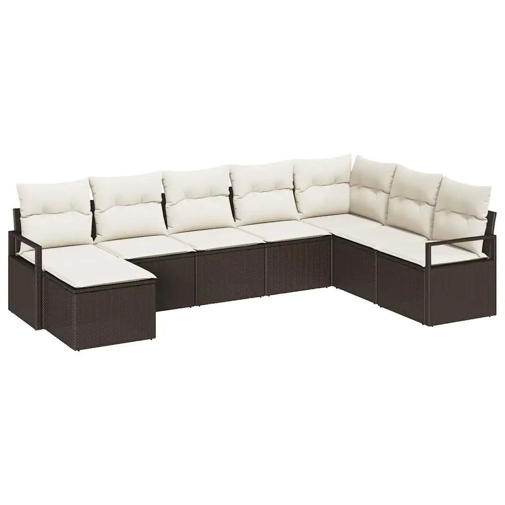 Set di divani con cuscino 8 pcs Marrone e Crema polyrattan