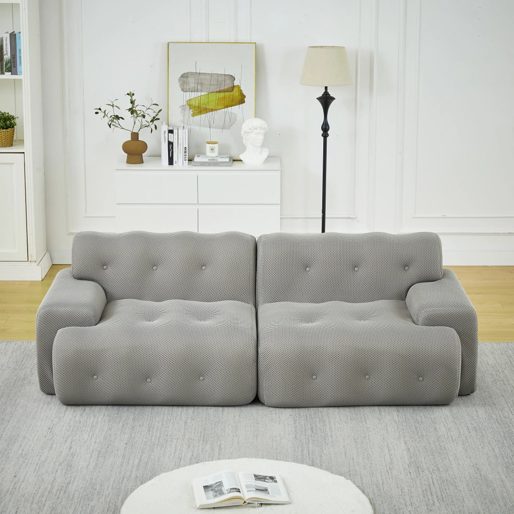 Divano modulare 2 posti con braccioli ampi e schienale ergonomico senza montaggio in tessuto grigio