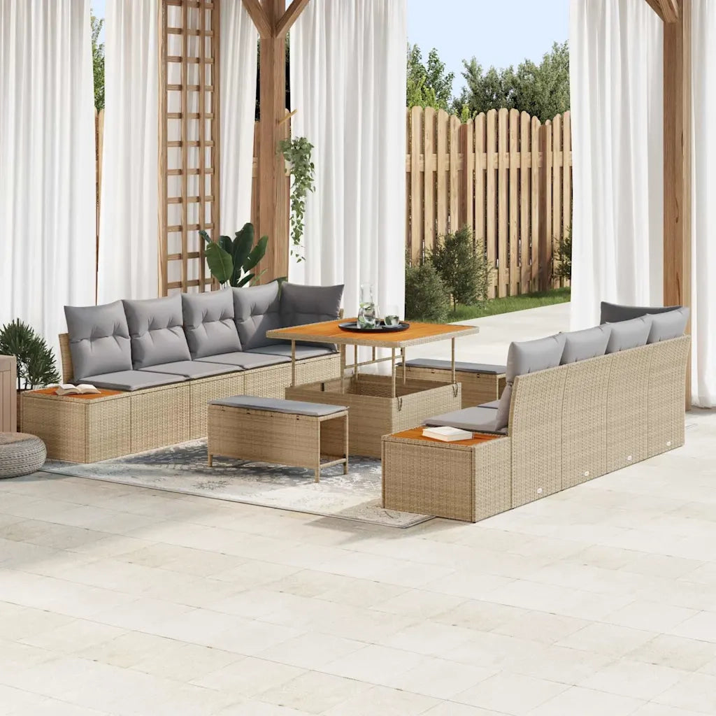 Set Divano da Giardino con cuscino 11 pcs Beige Poly Rattan