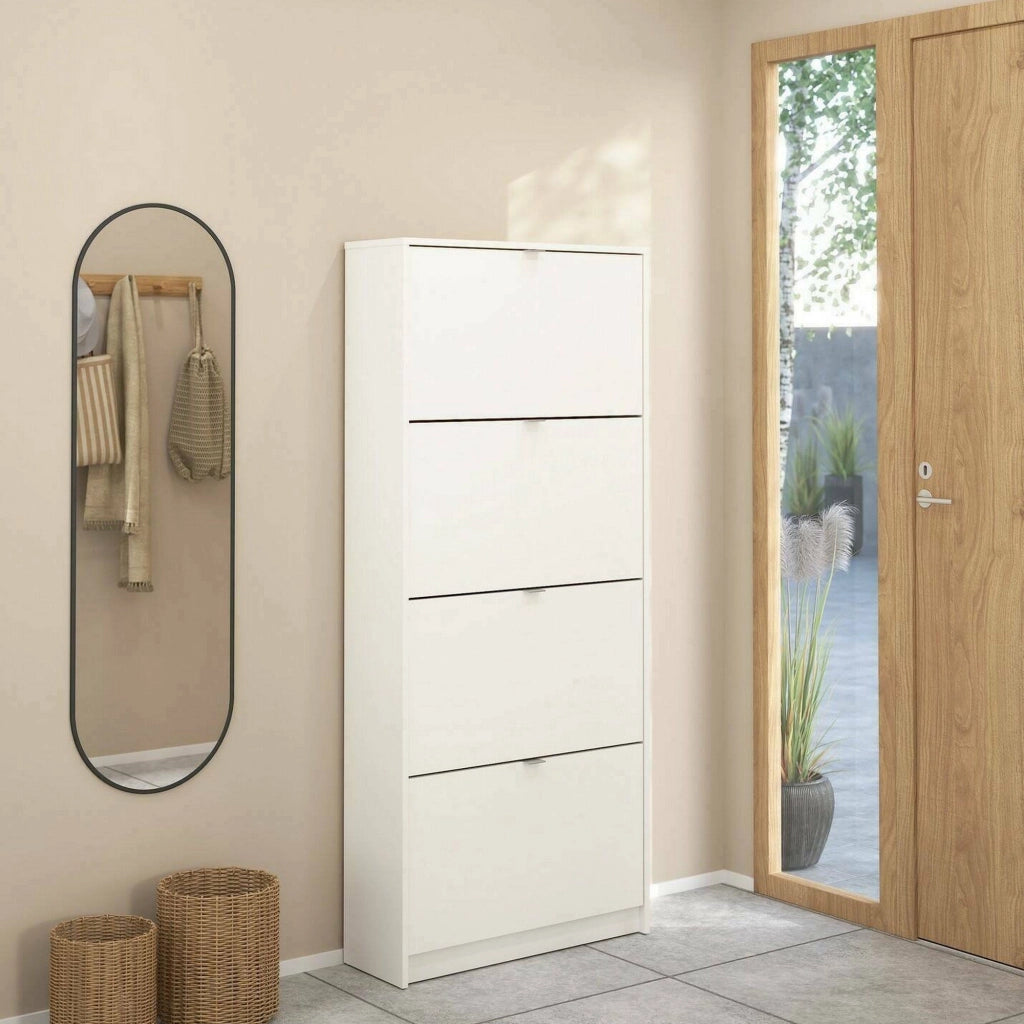 Scarpiera Epidoto, Mobile portascarpe, Armadio da ingresso multiuso, Mobiletto per calzature, 70x24 h162 cm, Bianco