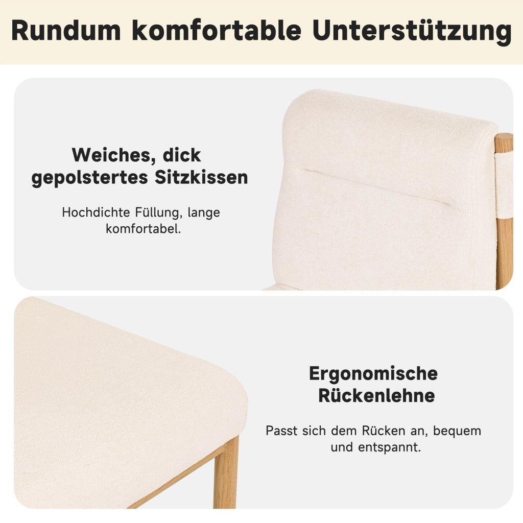 Set 4 Sedie da Pranzo ¨C Xylo ¨C Tessuto Sherpa Beige, Struttura Effetto Rovere, Imbottite
