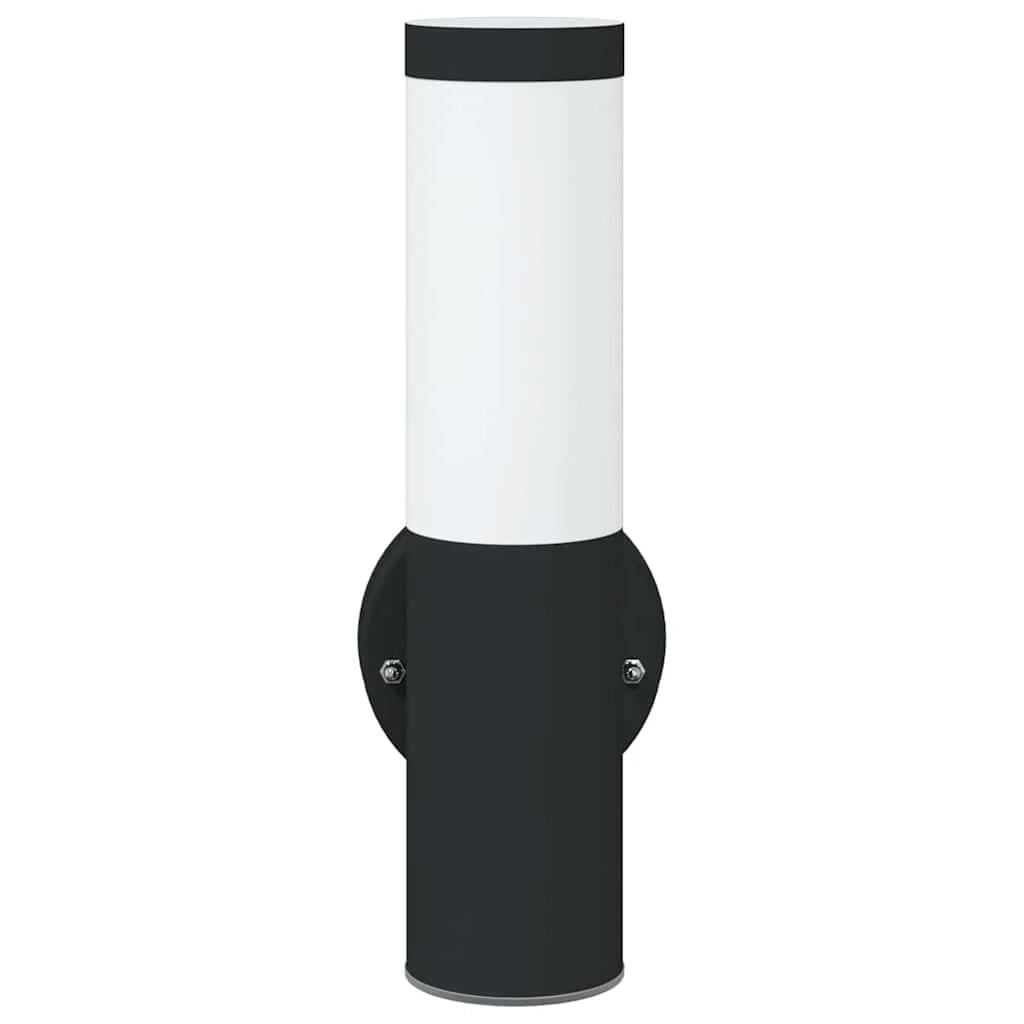 Set di 2 moderne lampade da parete cilindriche per esterni 15 x 7,5 x 33 cm in acciaio inox nero 02_0056504