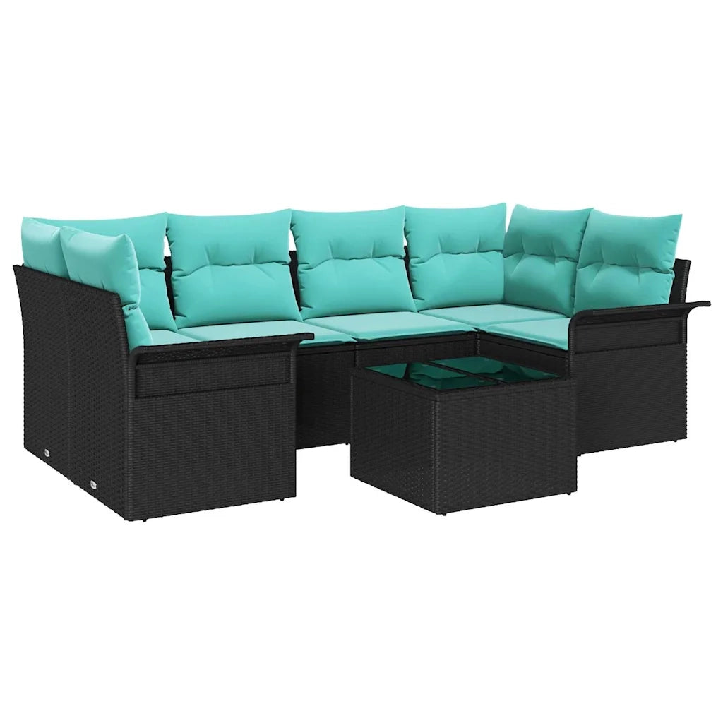 Set Divano da Giardino 7 pcs Nero e Turchese polyrattan 3353935