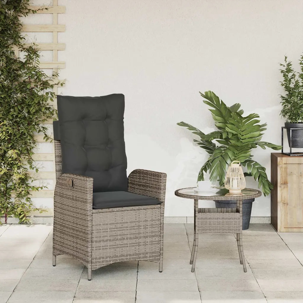 Sedia Reclinabile da Giardino | Sedie da Esterno con Cuscini Grigia in Polyrattan