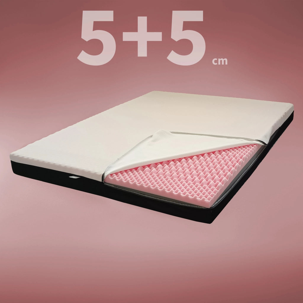 Topper MEMORY + Topper RIGIDO ORTOPEDICO ALTO 10 cm | TOPPER IBRIDO King size 190X200 Cm | Materasso con tessuto SFODERABILE | Topper doppia rigiditï¿½ - MOD. GENESI H10