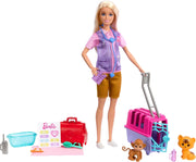 Barbie Carriere - Salvataggio e Recupero Animali, playset con bambola bionda, scimmietta e cucciolo di tigre, trasportin