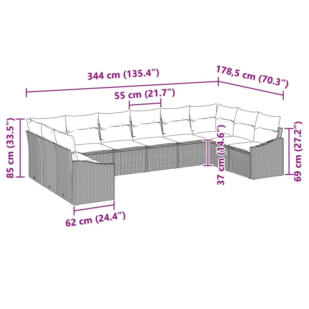 Set di divani con cuscino 10 pcs Nero polyrattan 3346906