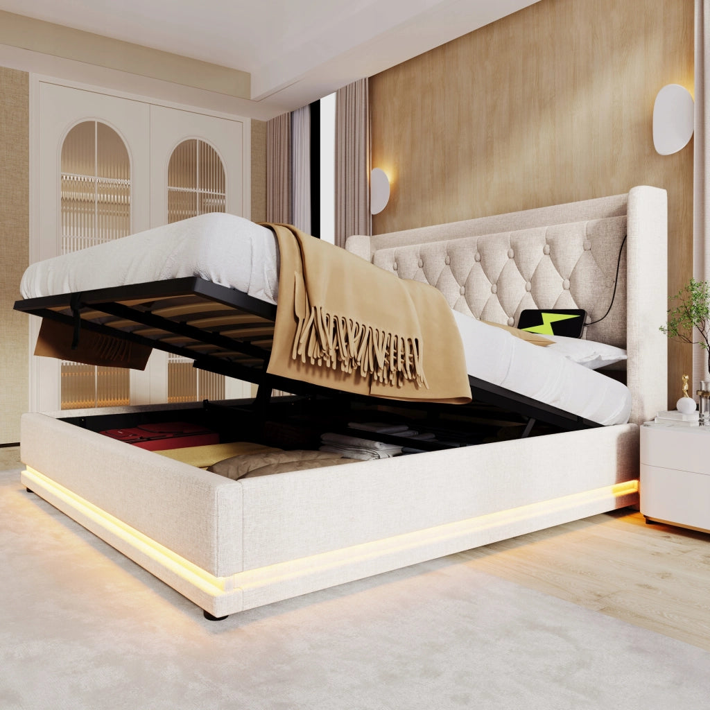 Letto matrimoniale 160x200 - Xylo - USB-C LED 3 lati beige